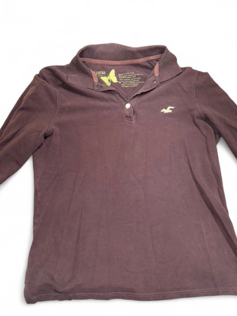Hollister Brown Long Sleeve Polo Top with Yellow Logo